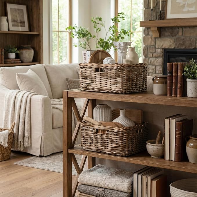 StorageWorks Pantry Baskets, Willow Storage Baskets for Organizing, Shelves, Pantry Organizers and Storage, Light Brown, 15"L x 11"W x 6 ¾"H - Image 5