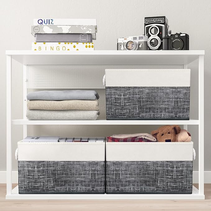 Fab totes Storage Bins [4-Pack], Foldable Storage Baskets for Organizing Toys, Books, Shelves, Closet, Large Storage Box with Rope Handles, Sturdy Organizer Bins, White & Black - Image 5