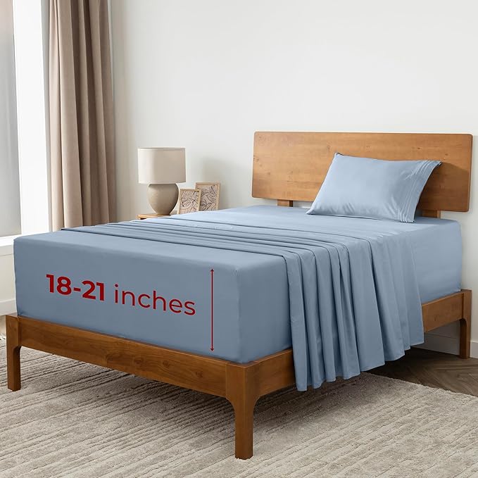 Mellanni Extra Deep Twin XL Sheets - 3 PC Iconic Collection Bedding - Luxury, Ultra Soft, Cooling Bed Sheets - Wrinkle, Fade, Stain Resistant (Twin Extra Long, Blue Hydrangea)