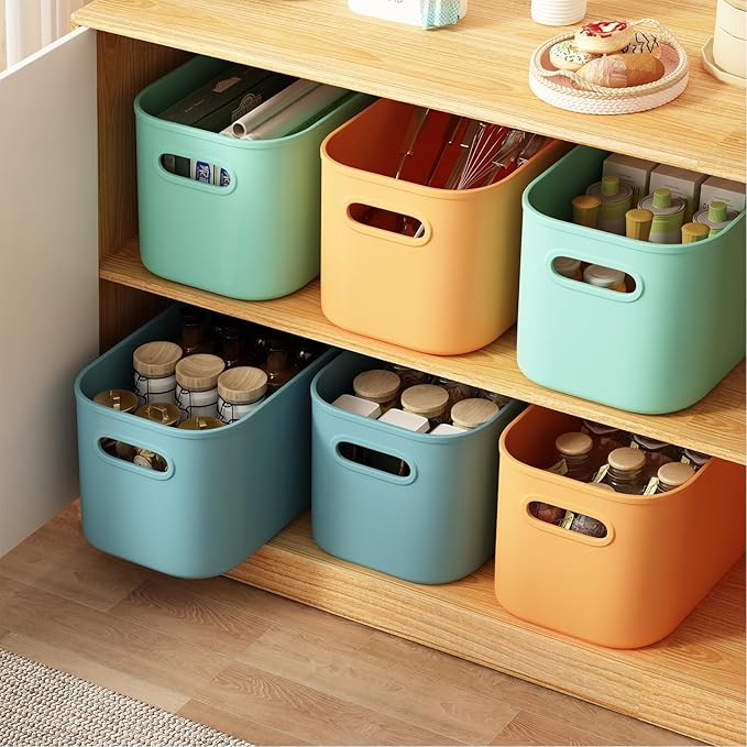 ORGIDOL 6 Pack Colorful Storage Bins with Lids Stackable Storage Container for Organizing, Storage Boxes with Handle for Shelves, Cute Storage Bin for Craft, Snacks, 9.85x6.9x5.7 inch - Image 2