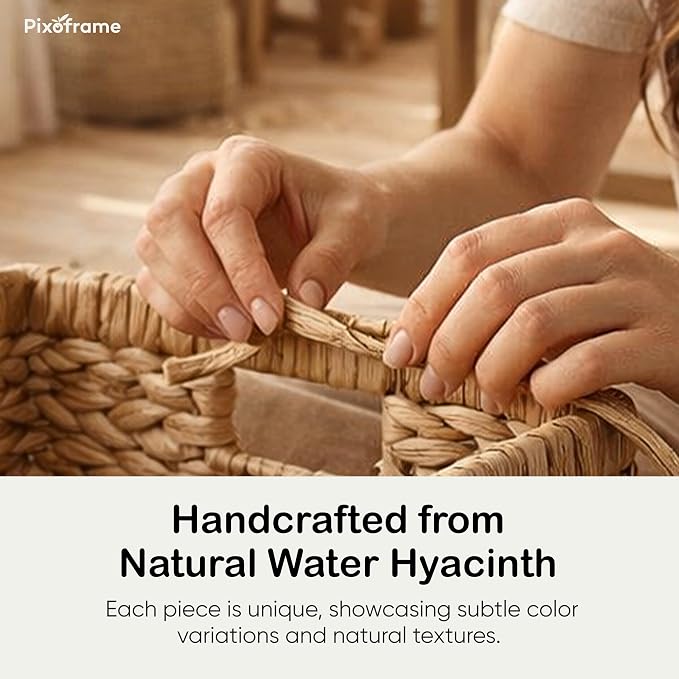 Large Rectangular Handwoven Wicker Basket - Natural Water Hyacinth Storage Baskets with 2 Built-in Handles - Ideal for Towel, Blankets, and Home Organizer & Decor - 16.5"x13"x7.50" - Brown - Image 4