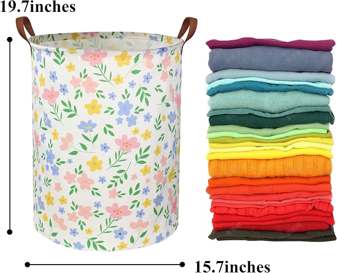 HIYAGON Girls Laundry hamper Baby Girl Hamper Kids Toy Storage Organizer Bins Gift Basket for Bedroom Decor(Flowers) - Image 2