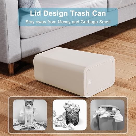 N. NETDOT 3 Pack Small Trash Can with lid, 3 Gallon Bathroom Trash Can,Garbage Can Slim Trash Bin Waste Basket for Bathroom,Kitchen,Bedroom,Living Room,Office,Laundry - Off White - Image 3