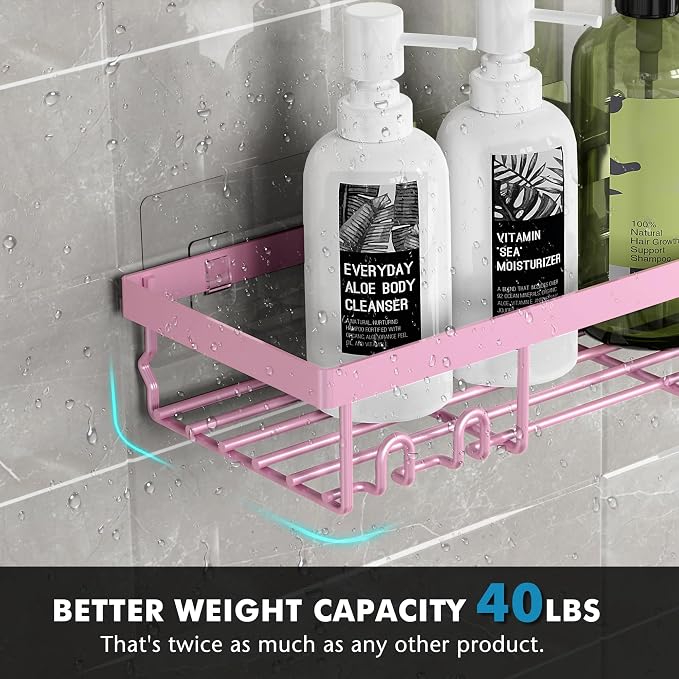 Moforoco Shower Caddy Shelf Organizer Rack, Self Adhesive Black Bathroom Shelves Basket, Home Farmhouse Wall Inside Organization and Storage Decor Rv Accessories, First Camper Apartment Essentials - Image 3