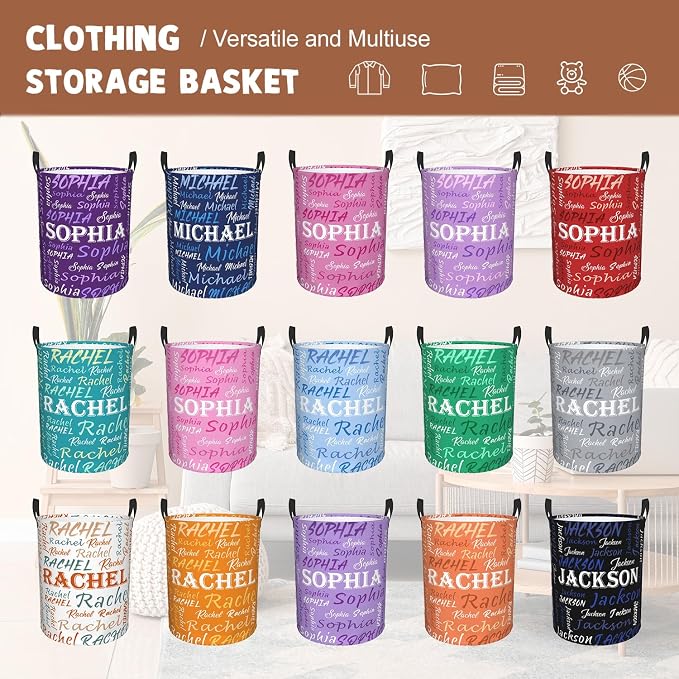 Custom Name Laundry Hamper, Personalized Laundry Basket with Name for Baby Boys Girls, Customized Collapsible Dirty Clothes Hamper Storage with Handles for Bedroom Bathroom Dorm Room Decor - Image 6