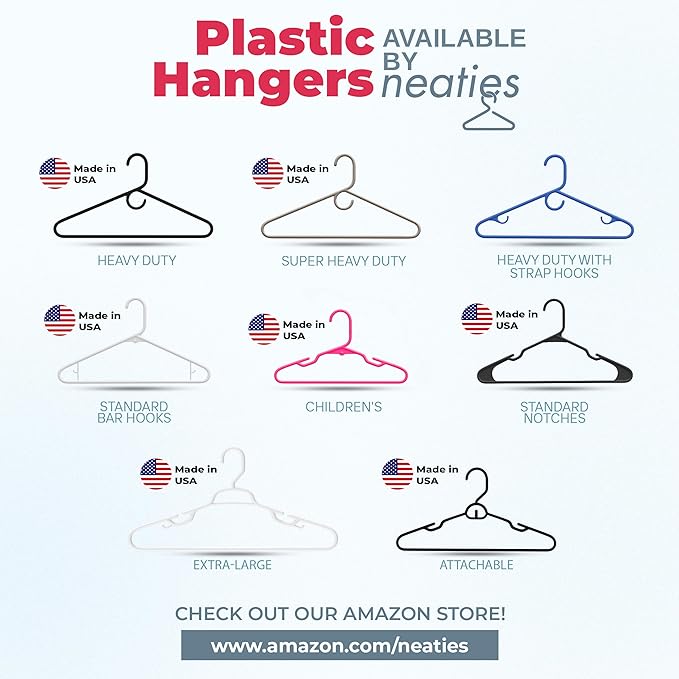 Neaties Plastic Hangers 45 Pack - Made in the USA - 6lb Capacity Standard Clothes Hangers with Strap Hooks for Dresses, Lingerie, Shirts, Pants, and Jackets - White & Orange - Image 7