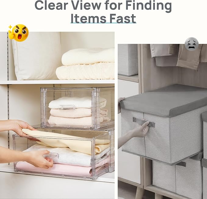 Vtopmart 9 Pack 18QT Clear Stackable Storage Drawers,Easily Assemble Closet Organizers,Plastic Storage Bins for Bathroom,Cabinet,Kitchen Pantry,Under Sink Organization(Medium) - Image 8