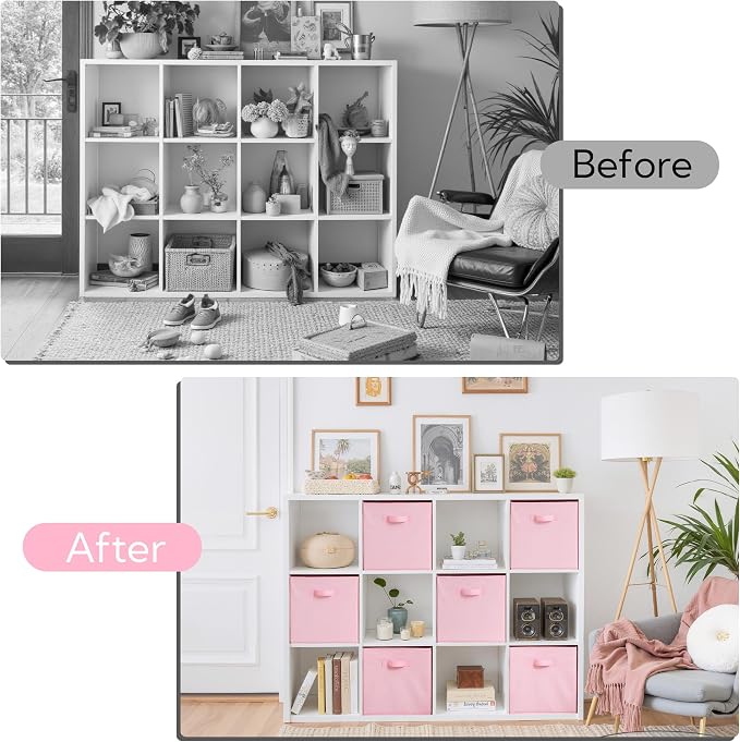 Cupic Cupid 13x13 Storage Cubes, 6 Pack Open Storage Bins with Handles, Storage Cube Organizer for Clothes and Toys, Collapsible Cube Bins for Closet, Shelves, Offices, Pink - Image 8