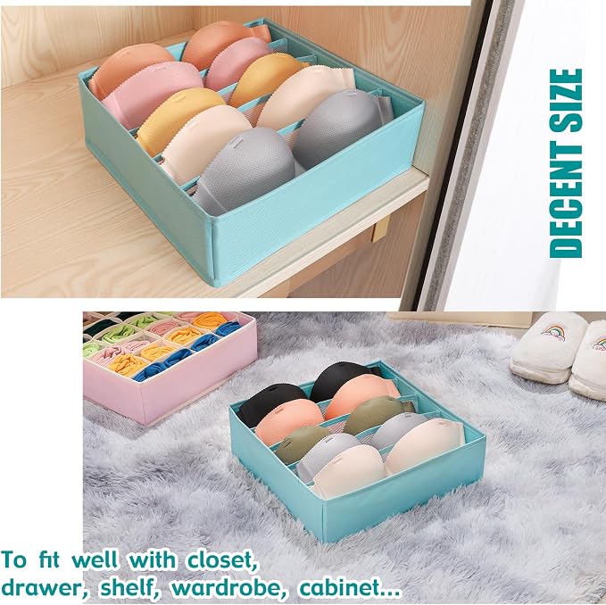 Drawer under Cabinet Clothes Organizer 5 Cell Foldable Storage Cubes Underwear Drawer Organizer Dividers Storage Boxes for Bra, Underwear（Light Green） - Image 3