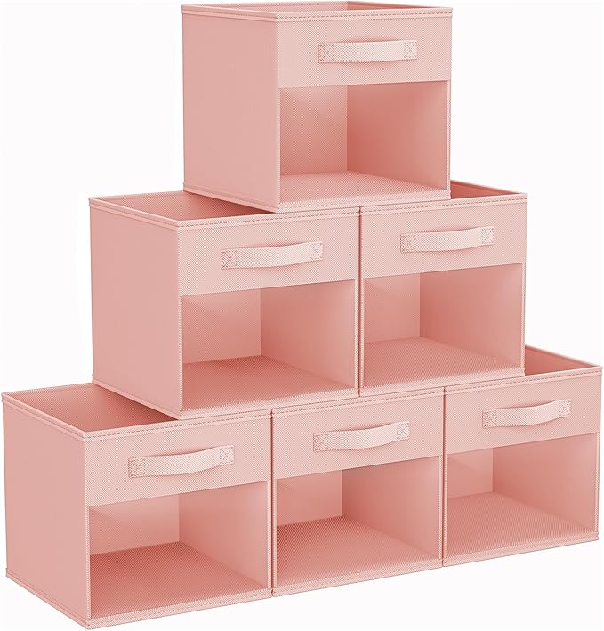 DIMJ Modern 6 Pack Foldable Storage Cubes with Window, 11x11 inch Plastic Closet Organizer Bins for Clothes, Toys, Books by DiMJ