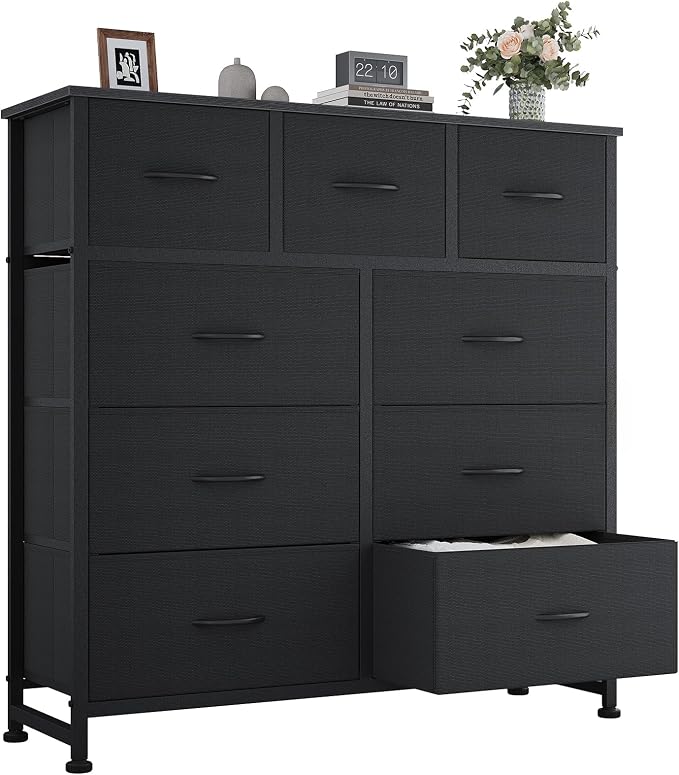 OLIXIS 9 Drawers Storage Organizers Units, Closet Organizers and Storage for Clothes, Fabric Storage Drawer for Living Room, Chest of Dresser in 39.4" D x 11.8" W x 39.9" H, Black by OLIXIS