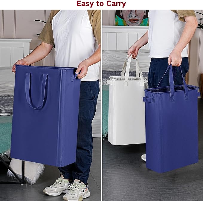 efluky Slim Laundry Basket, Narrow Laundry Hamper with Handles, Collapsible Dirty Clothes Hamper, Tall Laundry Bin for Laundry Room, Dorm and Bedroom, 12.7 Gallons(75L) Blue - Image 4