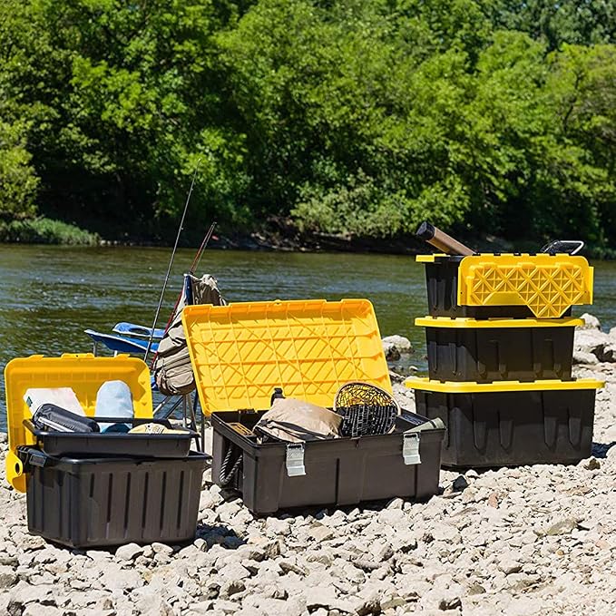HOMZ 2-Pack Durabilt, Heavy Duty Plastic Storage Bins with Lids, 27 Gallon, Black/Yellow - Stackable Container Boxes for Home, Attic, and Garage Organization - Image 8