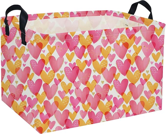 Rectangular Valentine's Day Baskets,Heart Basket,Pink Girls Basket Kids Storage Bin Love Room Decor for Home.(Shining Love) by DDBASKET