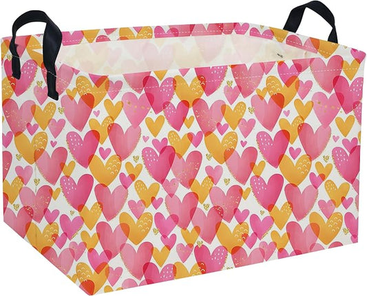 Rectangular Valentine's Day Baskets,Heart Basket,Pink Girls Basket Kids Storage Bin Love Room Decor for Home.(Shining Love) by DDBASKET