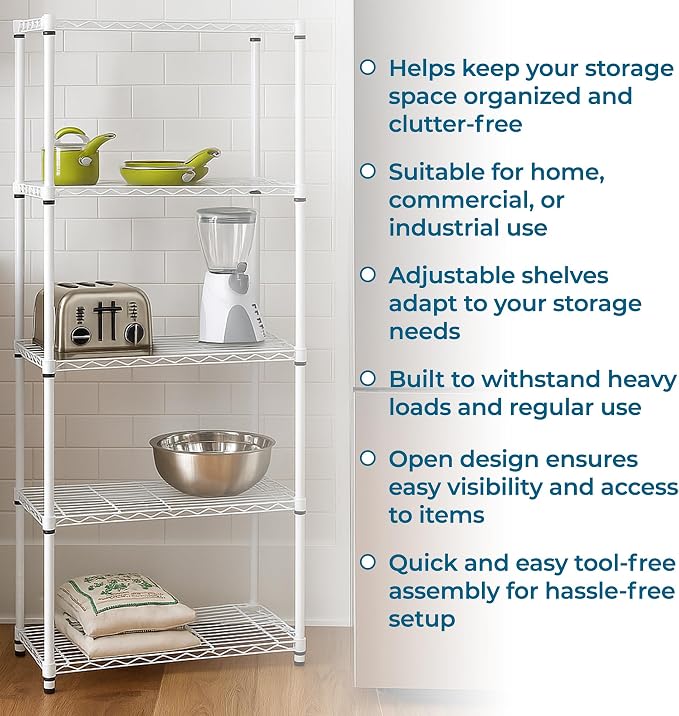 Honey-Can-Do 5-Tier Heavy Duty Adjustable Shelving Unit, 200-lb Per Shelf Metal Storage Rack, White Wire Shelf for Laundry Room Kitchen Craft Room, 36 x 14 x 72 in - Image 8