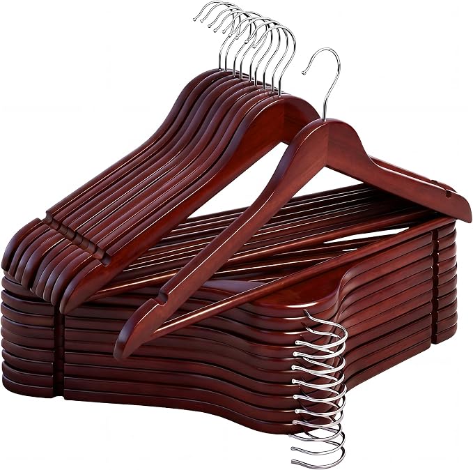 StorageWorks Wooden Hangers 20 Pack, Wood Coat Hangers for Closet, Heavy Duty Clothes Hangers for Suits, Shirts, Pants, Jackets, Dark Cherry Color by StorageWorks