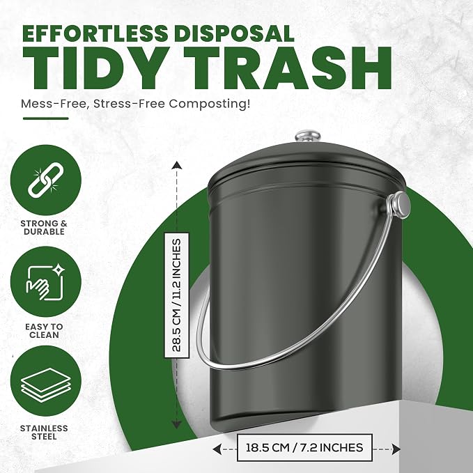 Utopia Kitchen Compost Bin for Kitchen Countertop, 1.3 Gallon Compost Bucket for Kitchen with Lid, Includes 1 Spare Charcoal Filter (Grey) - Image 3