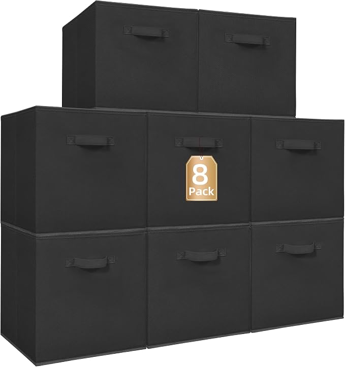 STORAGE MANIAC Storage Cubes, 13 Inch Collapsible Storage Bins with Handles, 8 Pack Fabric Foldable Bins for Organization, Durable Storage Bins for Closet, Shelves, Offices, Toys, 8-Pack Black by STORAGEMANIAC