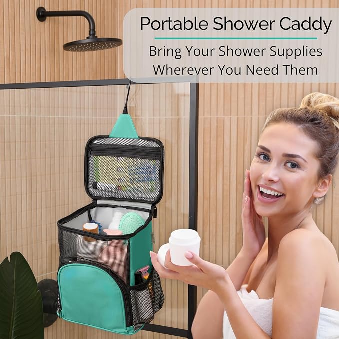 Original Shower Caddy For College Dorms- Travel Shower Caddy - Dorm Organizer Bag - Large Capacity, Quick Dry and Water Resistant with Metal Hook - Portable and Foldable Bag for Gym and Travel (Aqua) - Image 7