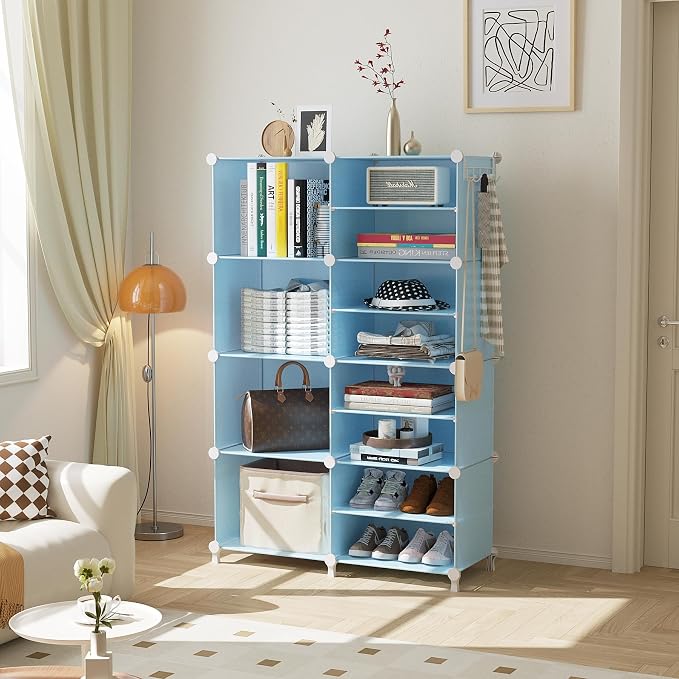 AWTATOS Closet Organizer 8 Cube Storage Shelves Closet Storage Clothes Organizers Stackable Cubby Shelving for Closet Bedroom Living Room Blue - Image 2