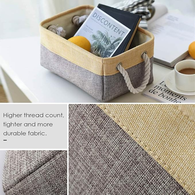 TheWarmHome Storage Bins for Organizing,Sturdy Storage Basket, Decorative Foldable Storage Baskets for Shelves Closet Toy (Gold&Grey Medium - 3 Pack 13.8L×9.8W×6.7H inch) - Image 6