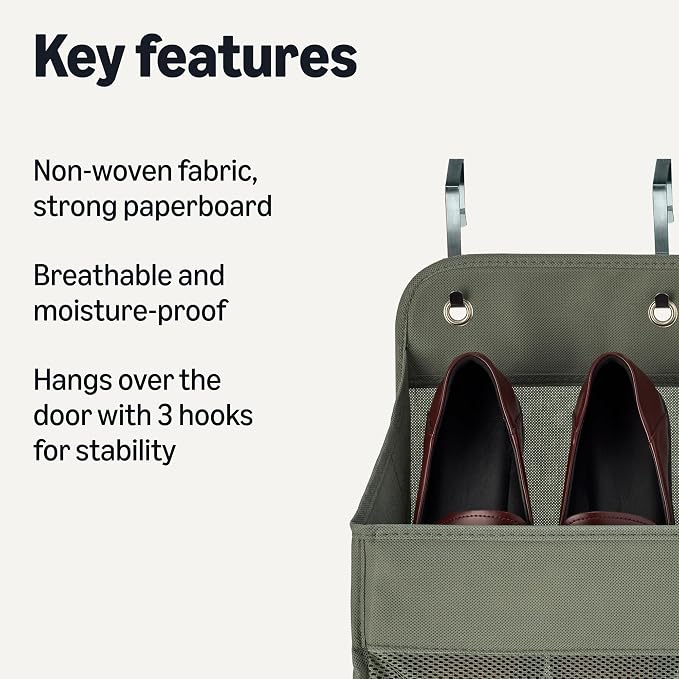Amazon Basics 5 Tier Over the Door Hanging Shoe Organizer, Large Capacity, Space Saving, 6.4 x 54.5 x 14.9 in, Dark Grey - Image 3