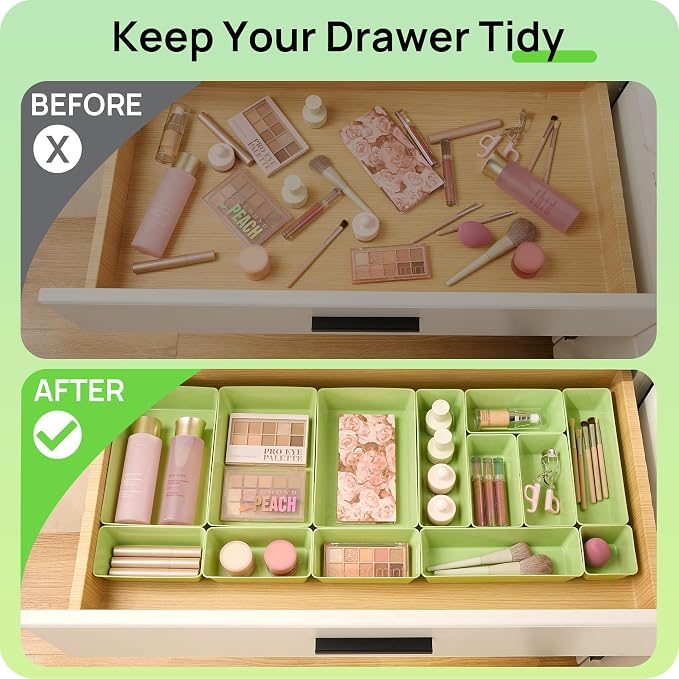 Vtopmart 25 PCS Plastic Drawer Organizers Set, 4-Size Versatile Bathroom and Vanity Drawer Organizer Trays, Storage Bins for Makeup, Bedroom, Kitchen Gadgets Utensils and Office - Image 3