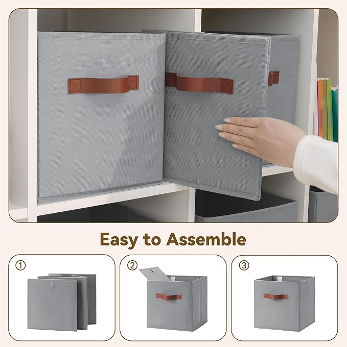 GRANNY SAYS 11 Inch Cube Storage Bins, 6 Pack Foldable Cube Storage Organizer, Fabric Storage Bins with PU Handle, Clothing Storage Baskets for Shelves, Closet, Grey, 6-Pack - Image 6