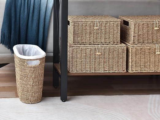 StorageWorks Wicker Waste Basket, Handwoven Seagrass Trash Can with Built-in Handles, Wicker Garbage Can for Bedroom, Bathroom, 1 Pack - Image 6
