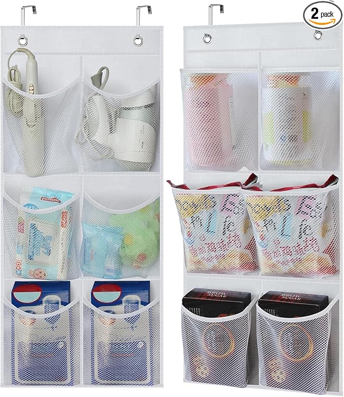 KIMBORA 2 Packs Narrow Over the Door/Wall Shoe Organizer Cruise, Small Hanging Shoe Rack for Closet with Clear Mesh Pocket for Bathroom, RV, Pantry, Camping (White) by KIMBORA