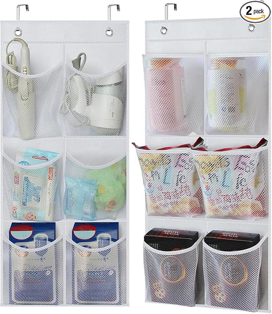 KIMBORA 2 Packs Narrow Over the Door/Wall Shoe Organizer Cruise, Small Hanging Shoe Rack for Closet with Clear Mesh Pocket for Bathroom, RV, Pantry, Camping (White) by KIMBORA
