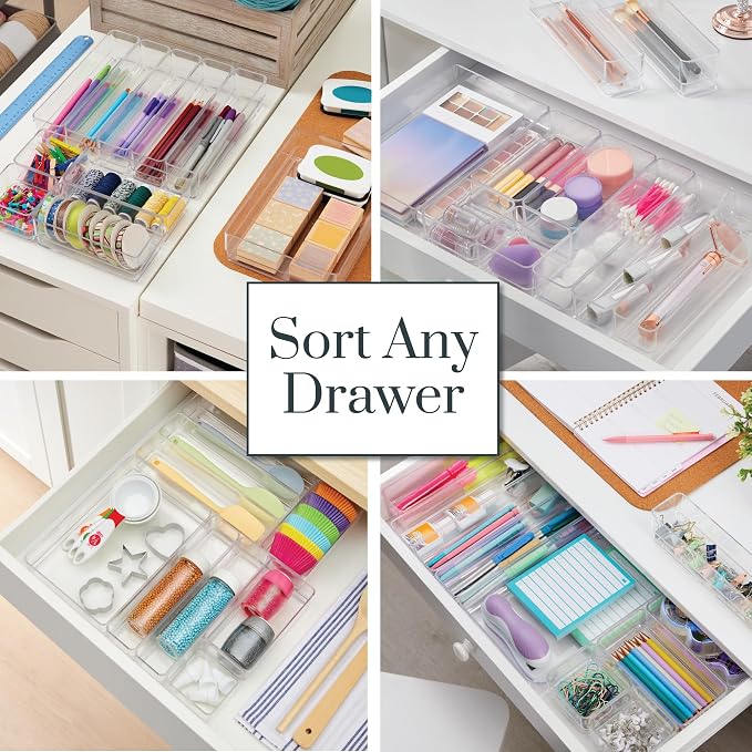 STORi SimpleSort 10-Piece Stackable Clear Drawer Organizer Set | Multi-size Trays | Makeup Vanity Storage Bins and Office Desk Drawer Dividers | Made in USA - Image 4