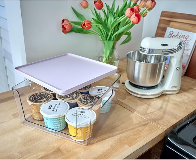 Rosanna Pansino x iDesign Recycled Plastic Open Front Kitchen Storage Bin with Lid, Clear Bin/Lavender Sprinkles Lid, 12" x 12" x 6" - Image 2