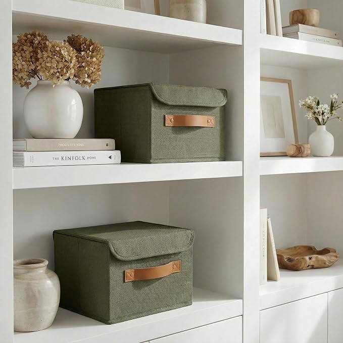 Decorative Linen Storage Boxes with Lids - Spacious Set of 2 Organizer Bins for Your Home Decor - The Perfect Small Container to Safely Store Photos, Documents and Memory Box Keepsakes in Style - Image 7
