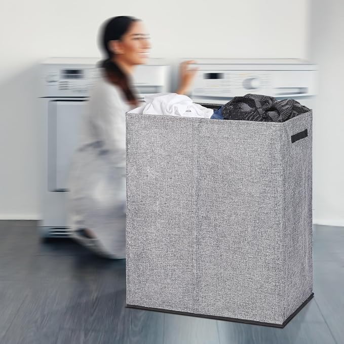 DOKEHOM 150L Double Laundry Basket with Lid and Removable Laundry Bags, Large Collapsible Laundry Hamper with 2 Sections for Bedroom, Bathroom, Laundry Room, Colloge (Grey) - Image 7