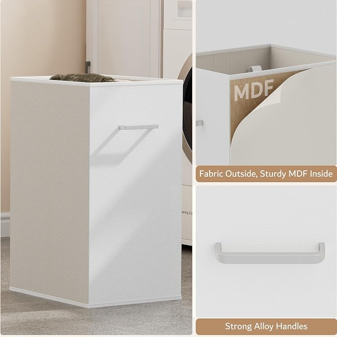 Double Pull-Out Laundry Hamper Cabinet; 90L Laundry Basket for Bathroom,Laundry Room; Laundry Sorter with 2 Pull-Out and Removable Bags - Image 4