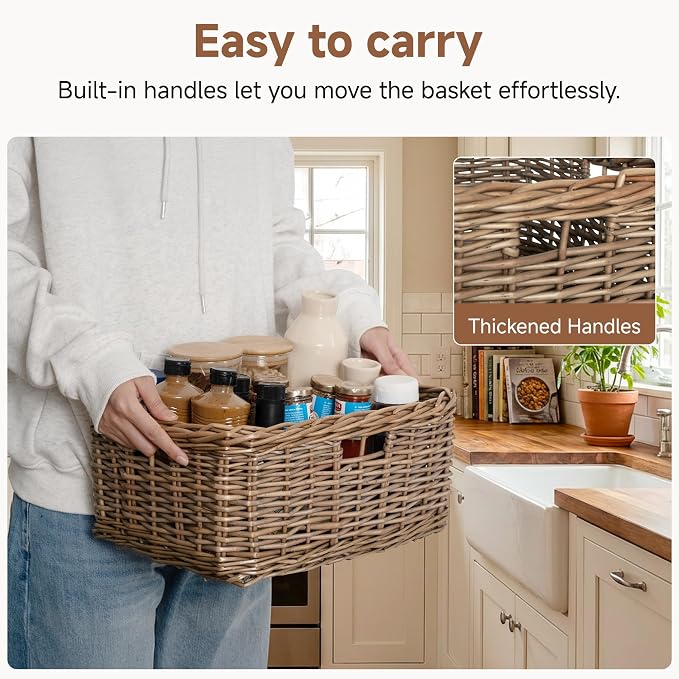 StorageWorks Pantry Baskets, Willow Storage Baskets for Organizing, Shelves, Pantry Organizers and Storage, Light Brown, 15"L x 11"W x 6 ¾"H - Image 3