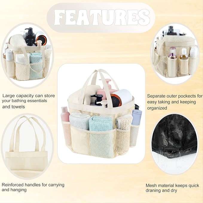 Attmu Mesh Shower Caddy Portable, Quick Dry Hanging Shower Tote Bag for College Dorm Room Essentials, Large Capacity Caddy Dorm for Bathroom Gym Swimming - Image 6