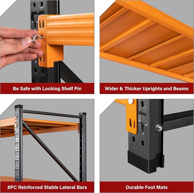 5000LBS Heavy Duty Garage Shelving Units,60" Wide & Deep Storage Shelves,Orange Metal Garage Shelves,Large Storage Rack,Steel Shelf,Industrial Shelving for Shop,Warehouse,60" W x 24" D x 70" H - Image 7