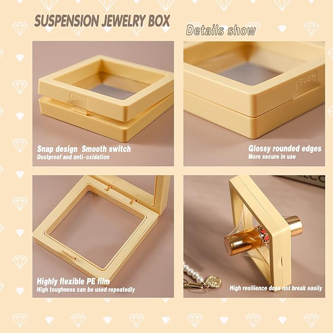 12PCS 3D Floating Frame Display Stand, Jewelry Box, Gift Box, Ornament Organizer, Small Travel Jewelry Box, PE Film Anti-Oxidation, Suspended Display Box Stackable (3.54*3.54，Type 1) - Image 6
