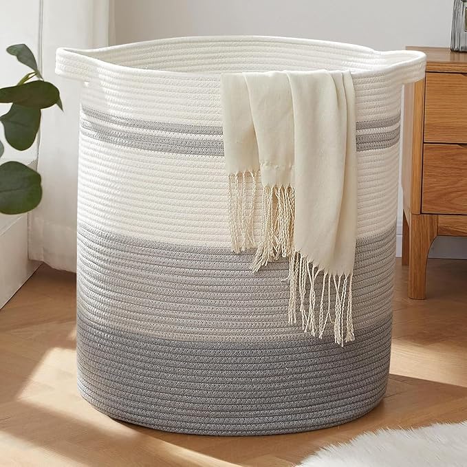 OIAHOMY 100L Laundry Hamper - Storage Basket with Handles, Decorative Woven Basket for Living Room, Toys Bin, Pillows, Blankets, Clothes - 19x21in - Gradient Gray by MasterofSpaceOptimization