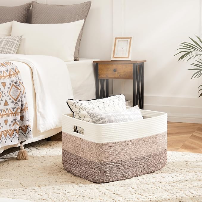 Artfeel Blanket Basket,Rectangle Woven Baskets for Storage,30L Laundry Basket for Decorative Nursery Blanket,Toys,Dirty Clothes and Magazine in Shelves,Baby Room,and Living Room - Image 2