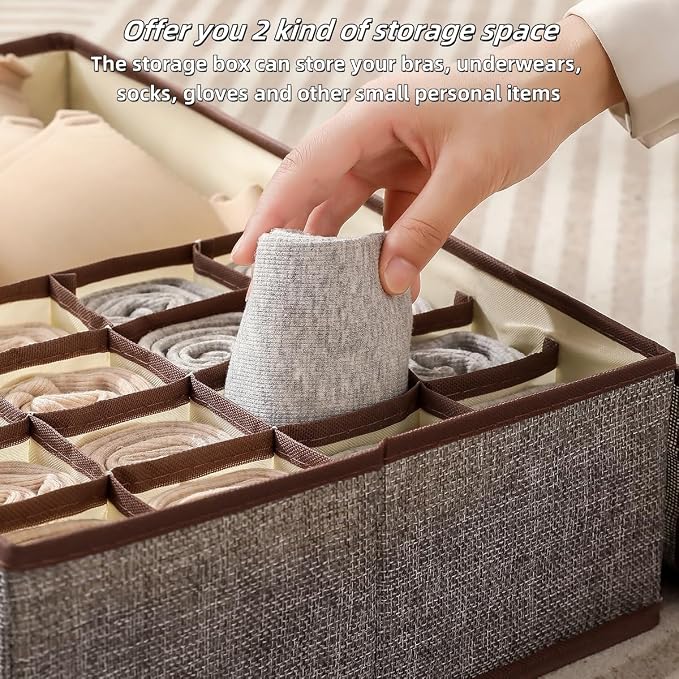 Underwear Sock Tie Storage Organizer with Lid, Foldable Closet Drawer Organizer 1+16 Cells, Drawer Fabric Foldable Cabinet Closet Storage Boxe (Grey) - Image 2