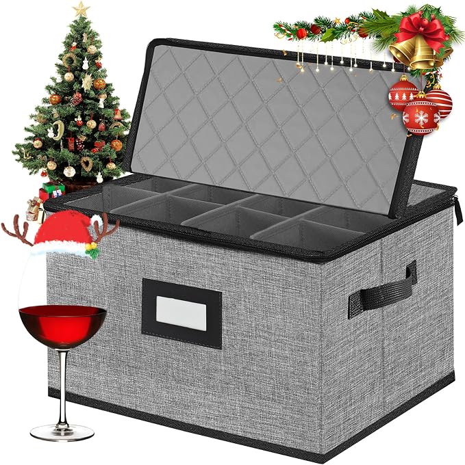 China Storage Containers hard shell-Quilted Wine Glass Storage Box,Moving Boxes,Storage Containers for Organizing,Stackable Stemware Storage Cases,Moving Supplies,Household Essentials - Image 9