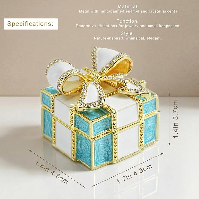 YU FENG Enamel Jewelry Box – Bow Design Hinged Trinket Organizer for Rings, Earrings, Jewelry, Mother’s Day & Birthday Gift - Image 2