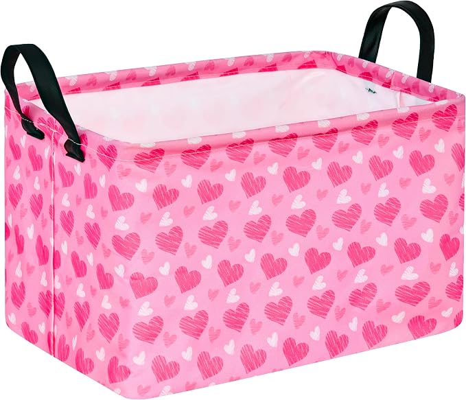 MAIZMZ Girls Storage Basket Heart Print Storage Cube for Women, Closet Shelf Organizer Bins Empty Gift Basket with Handles Girls Nursery hamper Kids Toys Books Box Room Deco by Unknown