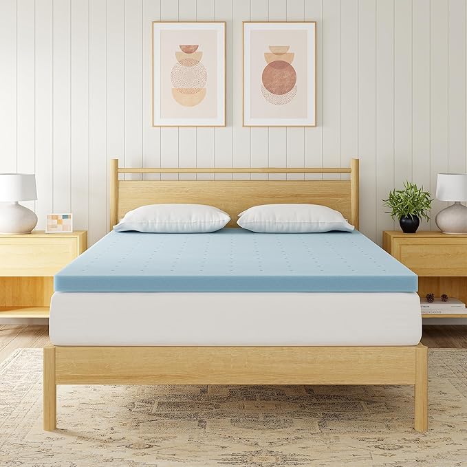 2 Inch King Mattress Topper, Cooling Gel Infused Memory Foam Twin Mattress Pad in a Box, Back Support for Pressure Relief, CertiPUR-US Certified, Blue