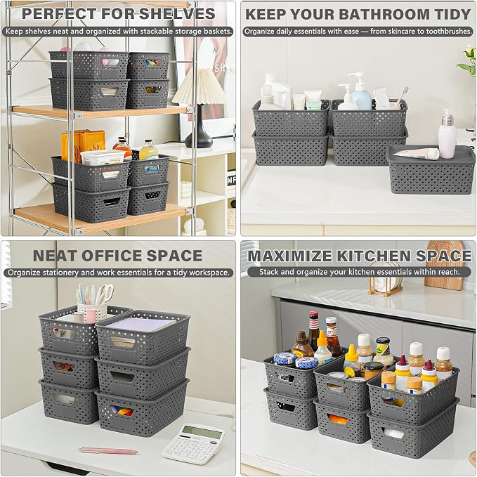 10 Pack Small Plastic Storage Bins with Lids, Stackable Plastic Storage Baskets for Organizing with Handles, Organizer Bins with Labels for Room,Craft,Containers for Pantry Organizers and Storage,Grey - Image 7