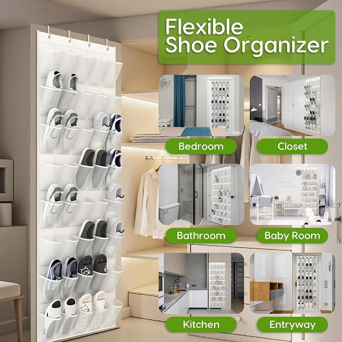Unjumbly Over the Door Shoe Organizer with 40 Large Breathable Mesh Pockets, Space Saving Shoe Holder, Hanging Shoe Rack for Entryway Bedroom Closet Storage (White, 80 Pockets) - Image 3